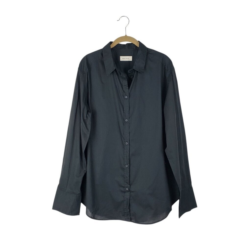 Matteau Long Sleeve Button Up Shirt Black Cotton Lightweight US Womens 8 Matteau